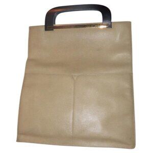 Gucci Stone Colored Leather Tote Lacquered Handles Foldable Purse